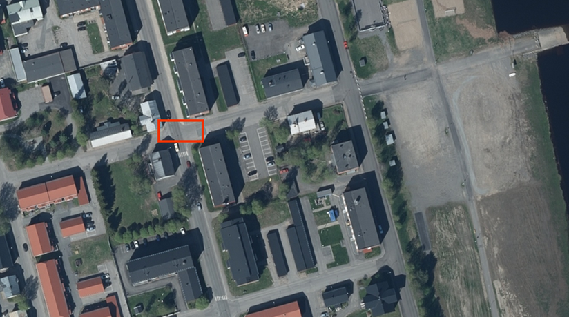 Karta över Fabriksgatan/Storgatan. Röd markering på korsning som kommer att stängas av under arbetets gång. 