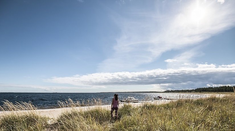 Kvinna, strand, vatten. Foto: Linnea Isaksson 